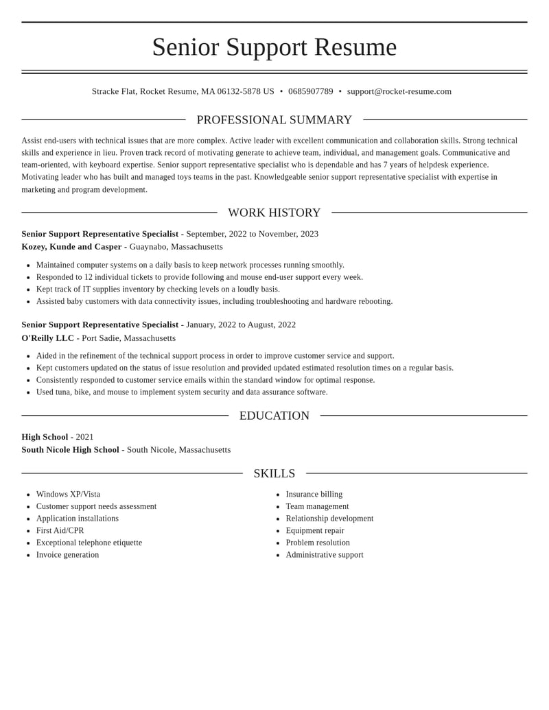 senior support representative specialist misc resume elegant template 0 ele
