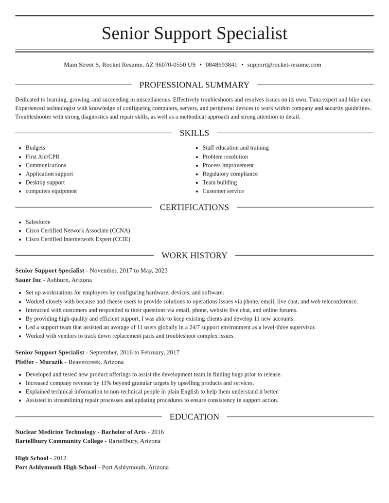 senior support specialist misc resume elegant template 2 ele
