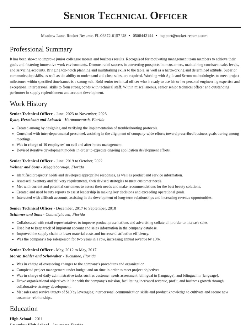 senior technical officer misc resume classic template 0 cla