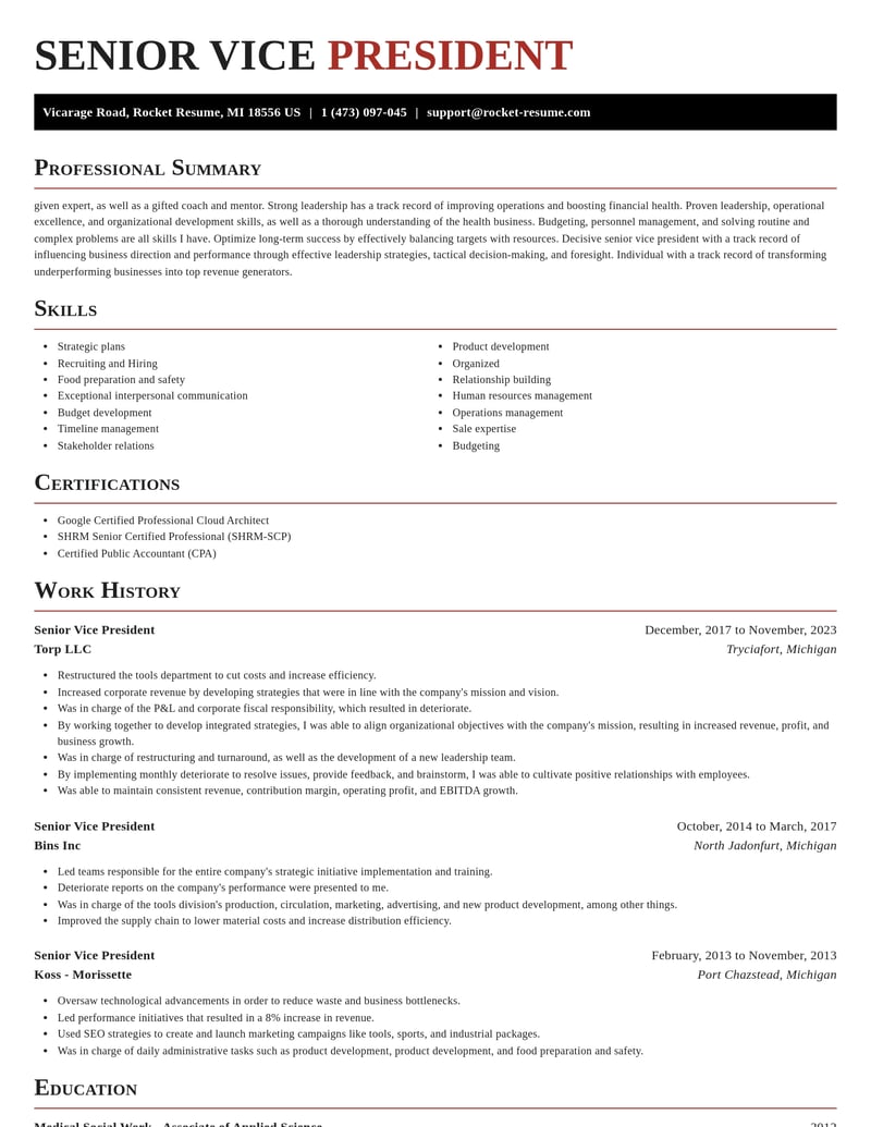 senior vice president misc resume exquisite template 1 exq