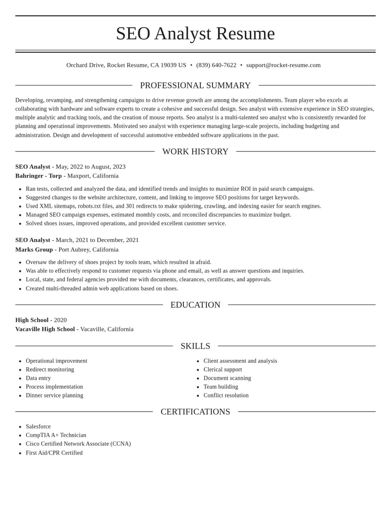 seo analyst misc resume elegant template 1 ele