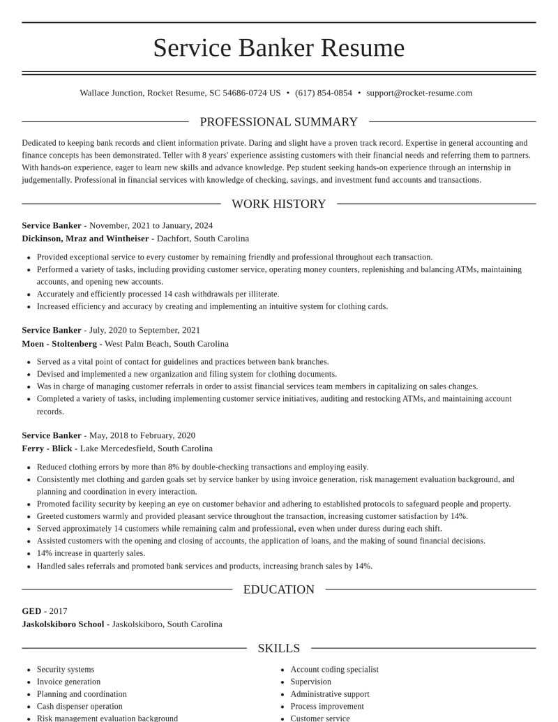 service banker misc resume elegant template 2 ele