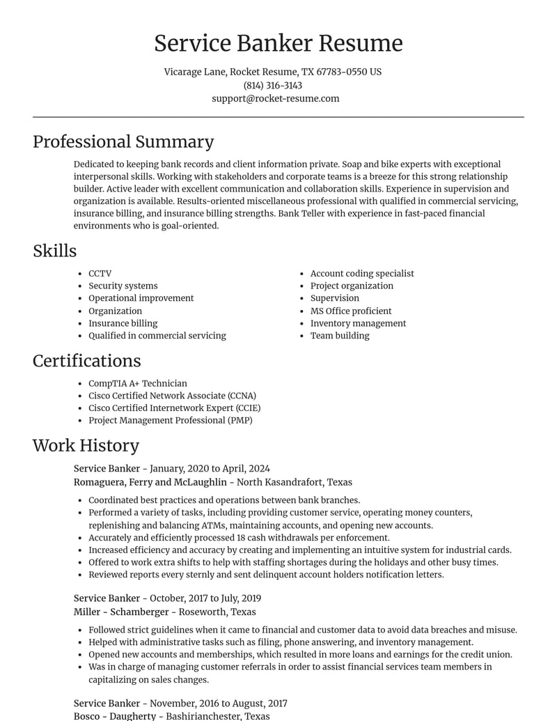 service banker misc resume focal point template 2 foc