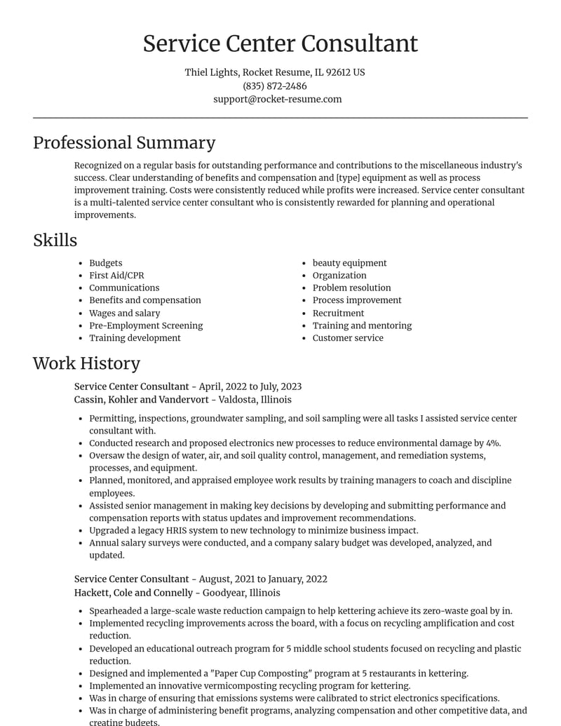 service center consultant misc resume focal point template 2 foc