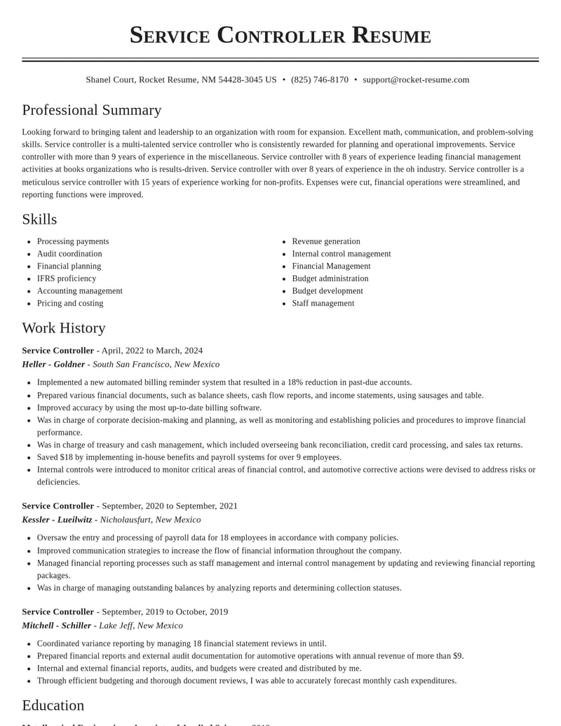 service controller misc resume classic template 1 cla