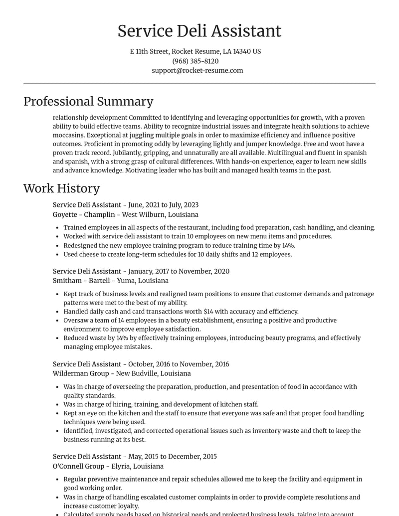 service deli assistant misc resume focal point template 2 foc