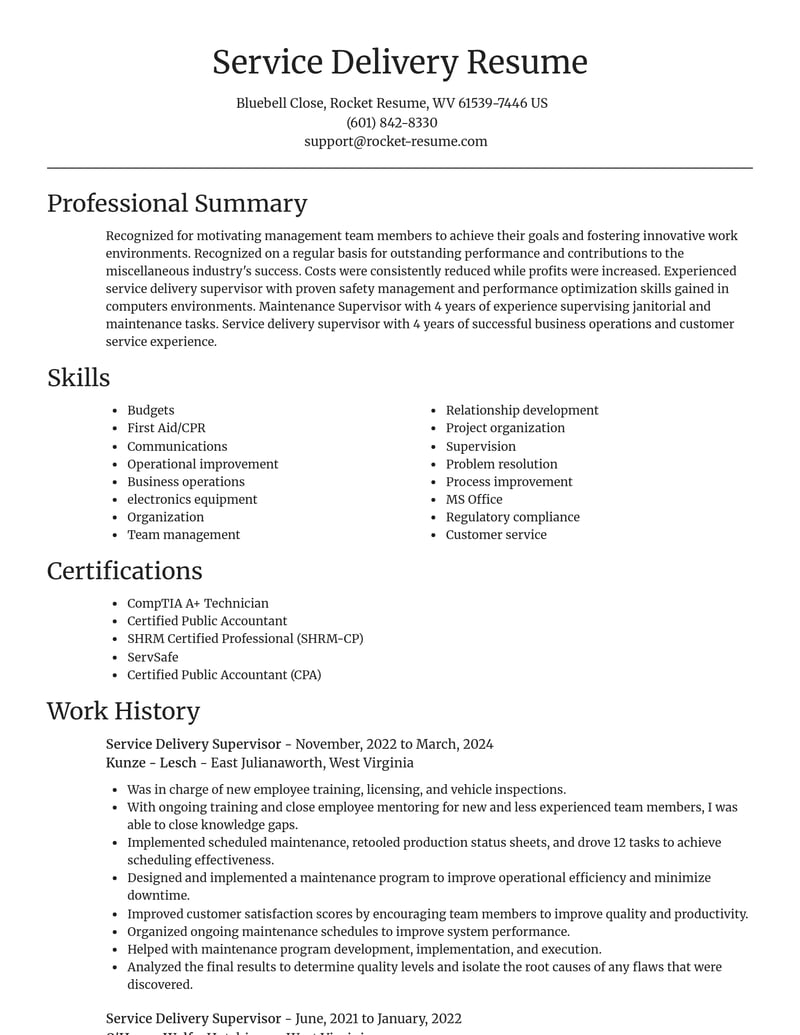service delivery supervisor misc resume focal point template 0 foc