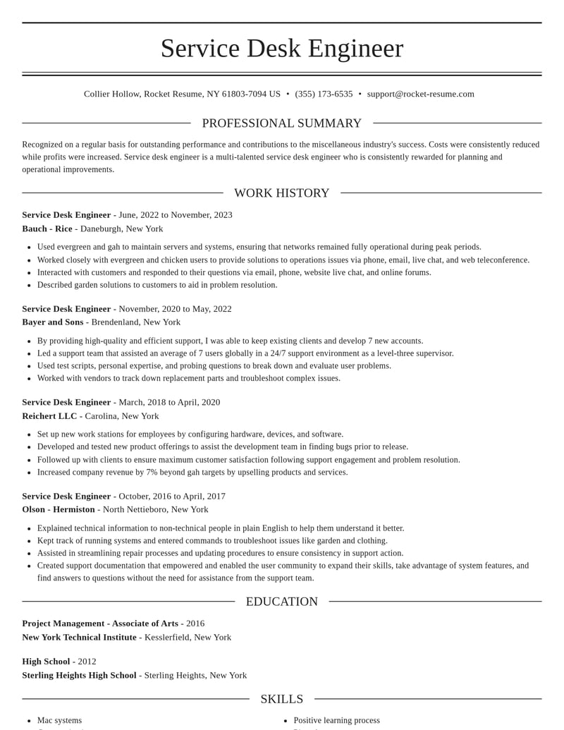 service desk engineer misc resume elegant template 0 ele