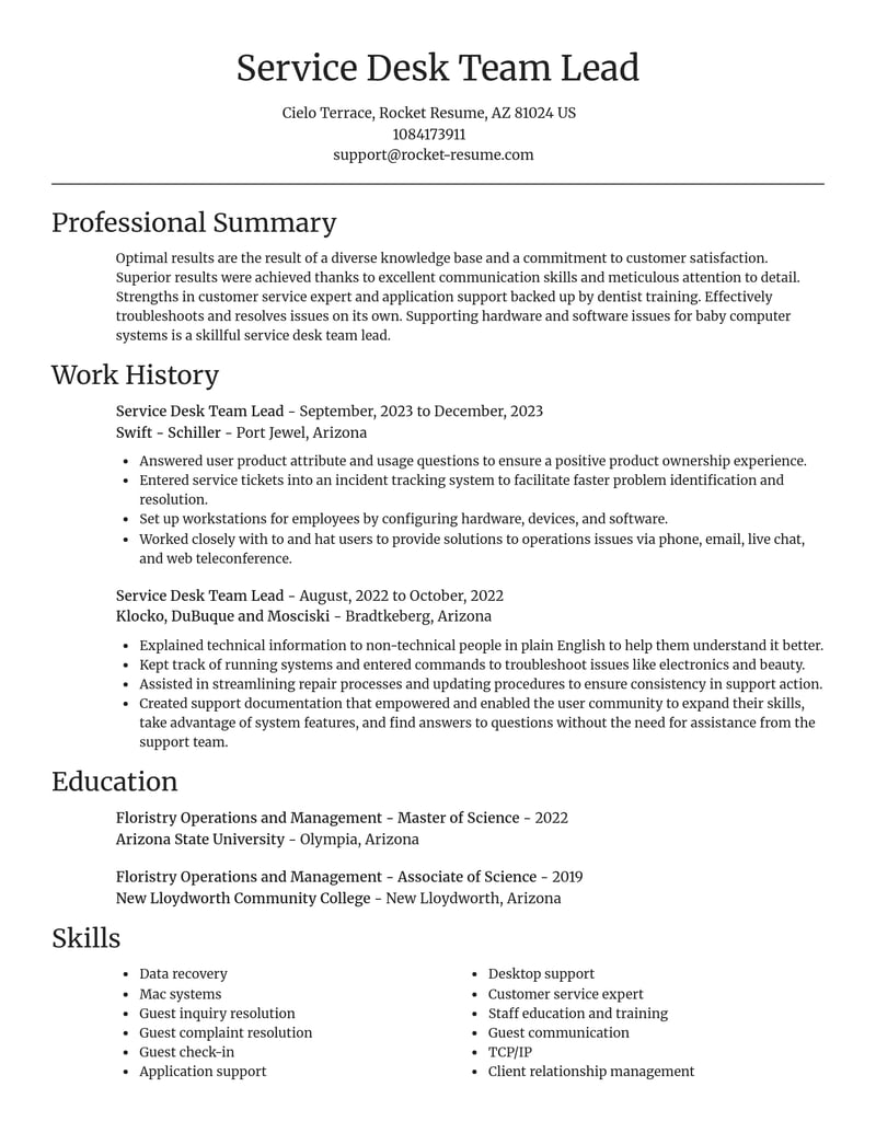service desk team lead misc resume focal point template 1 foc