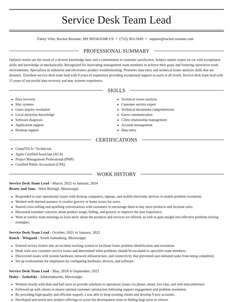 service desk team lead misc resume elegant template 2 ele