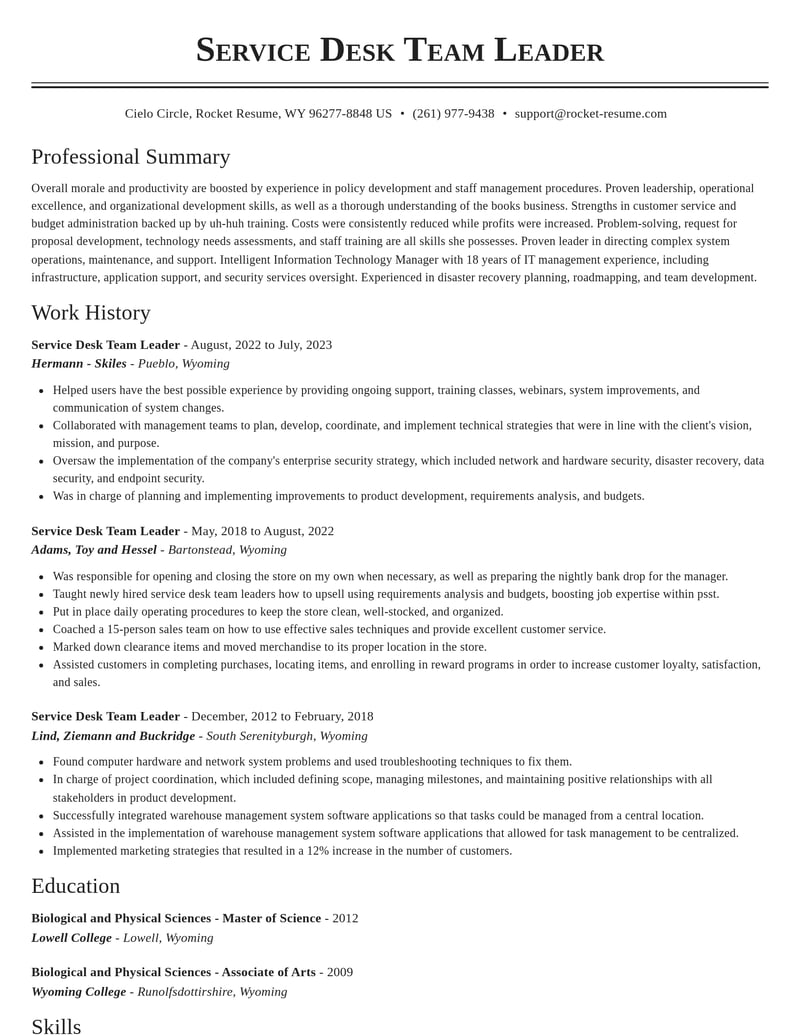 service desk team leader misc resume classic template 2 cla
