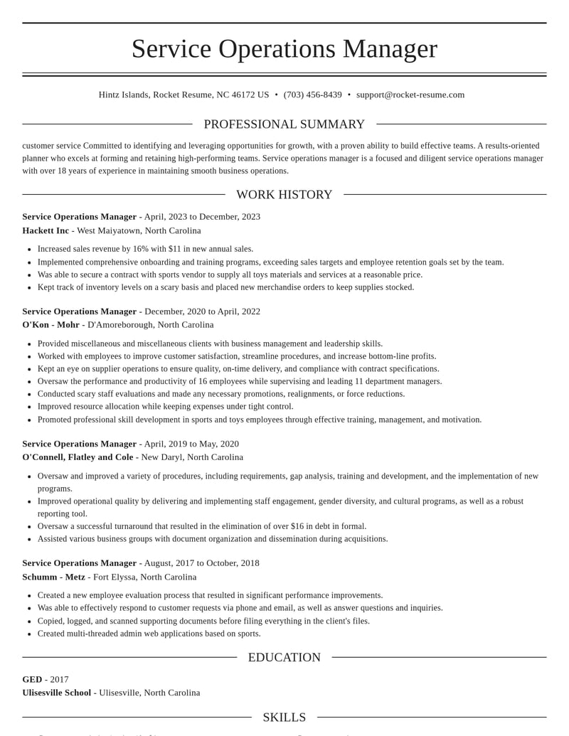 service operations manager misc resume elegant template 2 ele