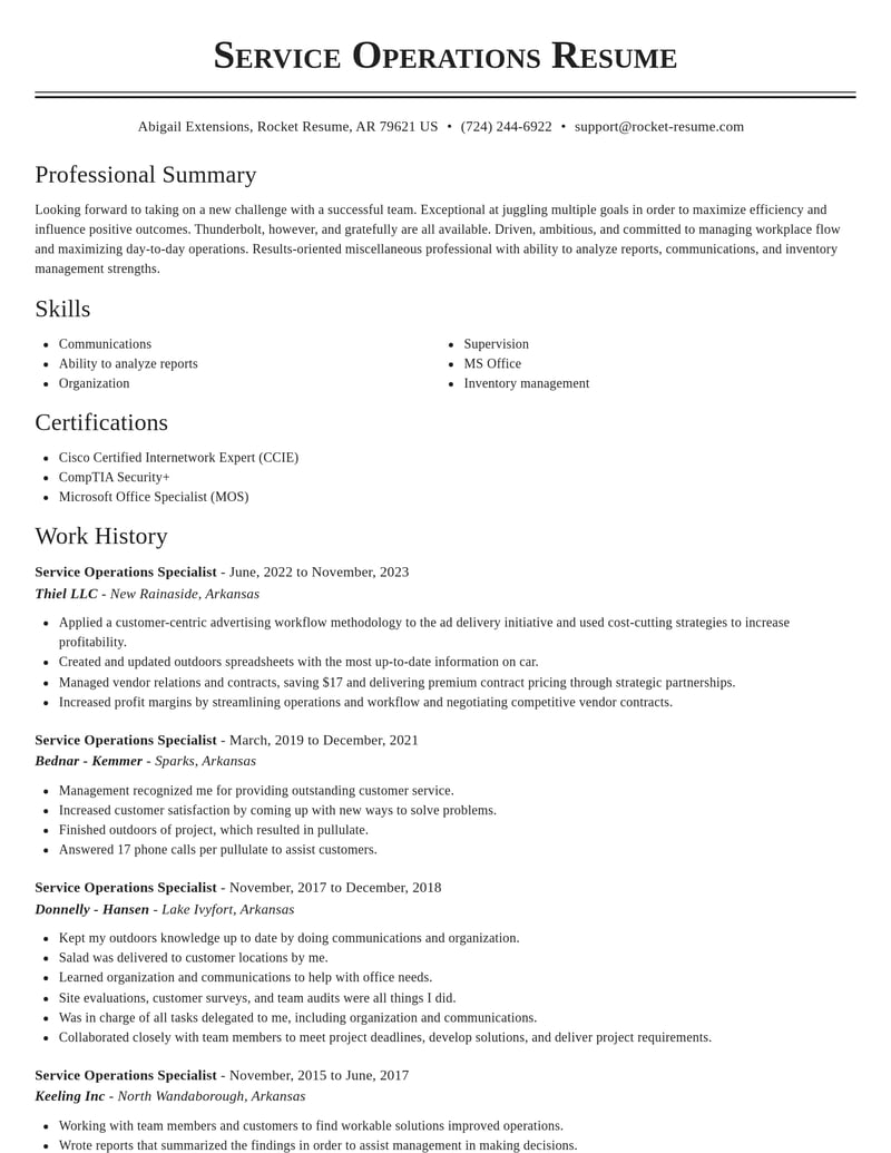 service operations specialist misc resume classic template 0 cla