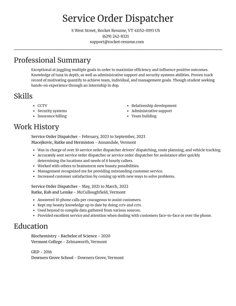 service order dispatcher misc resume focal point template 0 foc