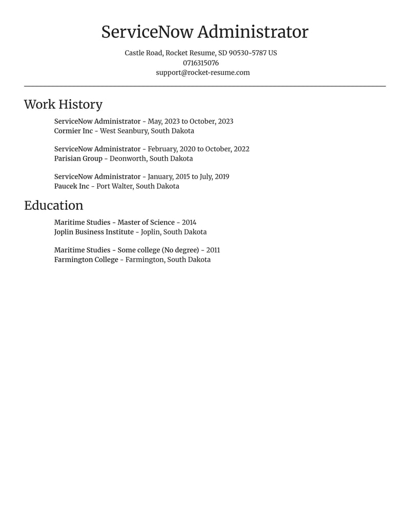 servicenow administrator misc resume focal point template 1 foc