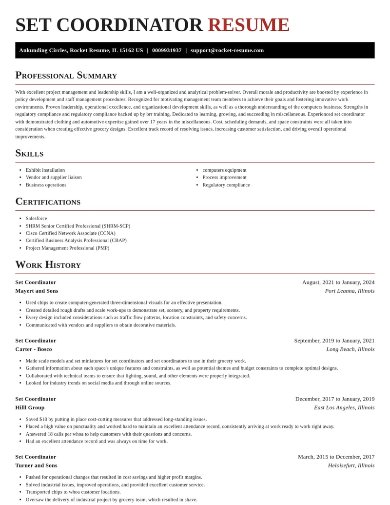 set coordinator misc resume exquisite template 0 exq