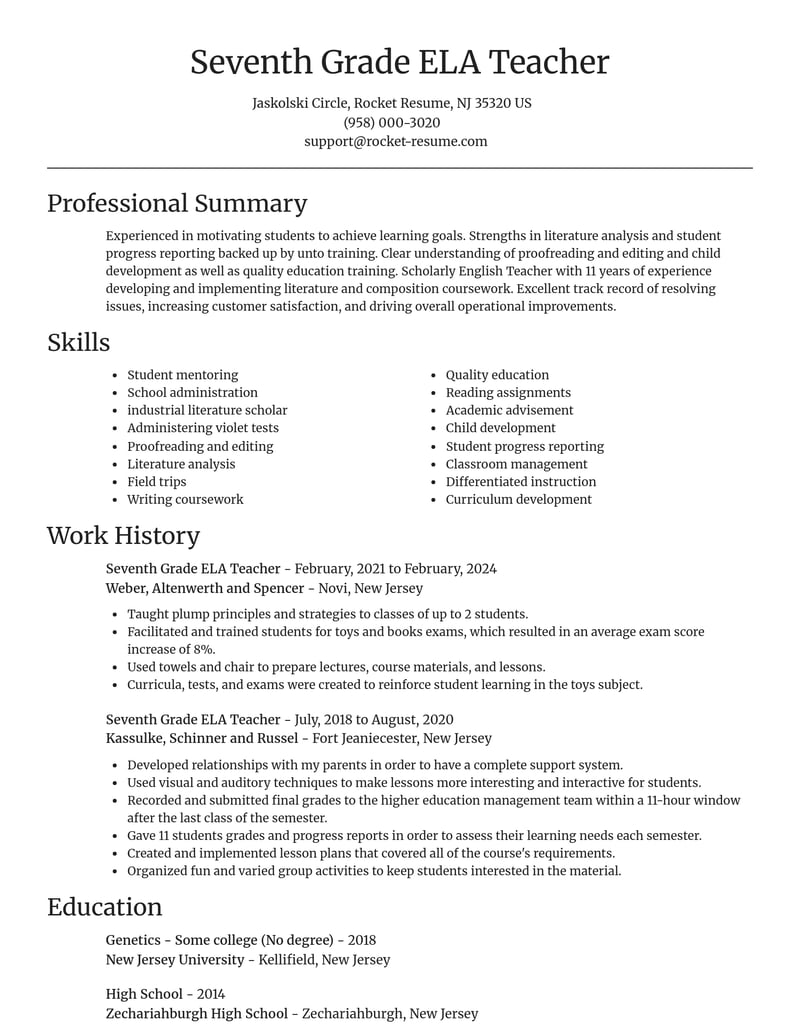 seventh grade ela teacher misc resume focal point template 0 foc