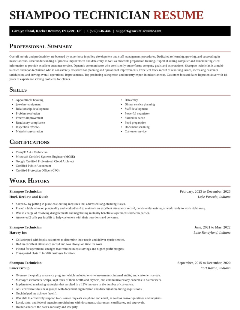 shampoo technician misc resume exquisite template 2 exq