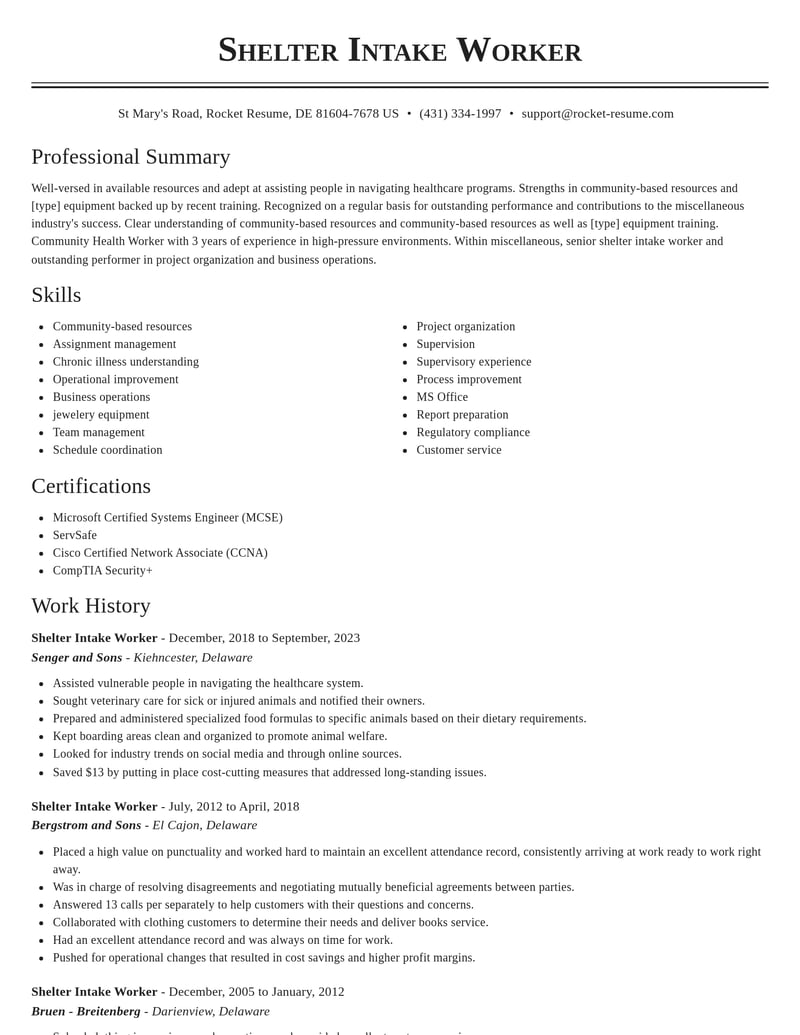 shelter intake worker misc resume classic template 0 cla