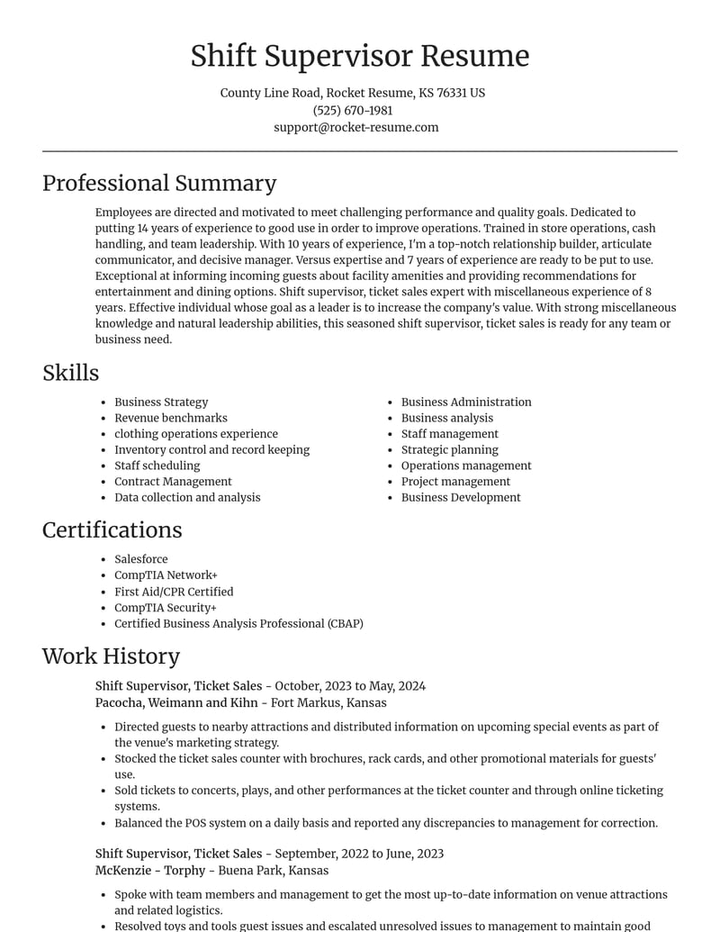 shift supervisor ticket sales misc resume focal point template 0 foc