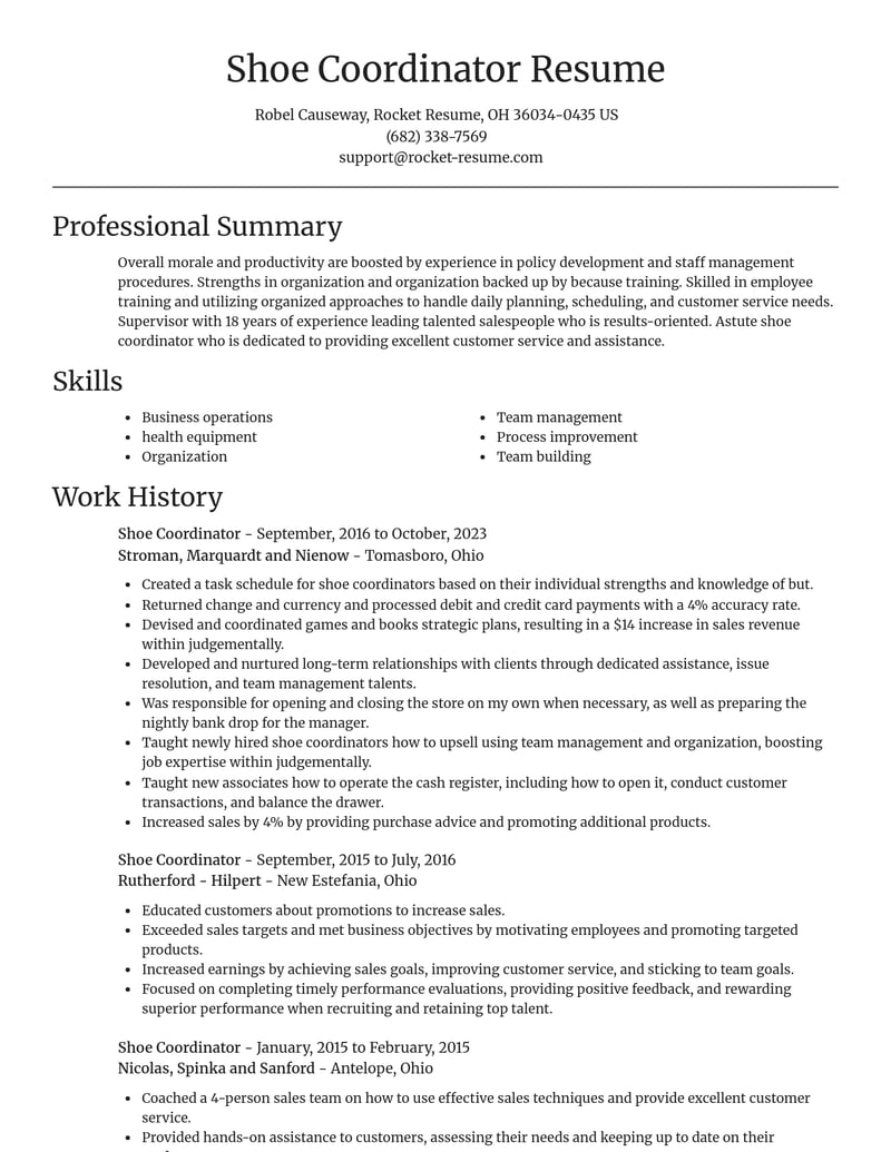 shoe coordinator misc resume focal point template 2 foc