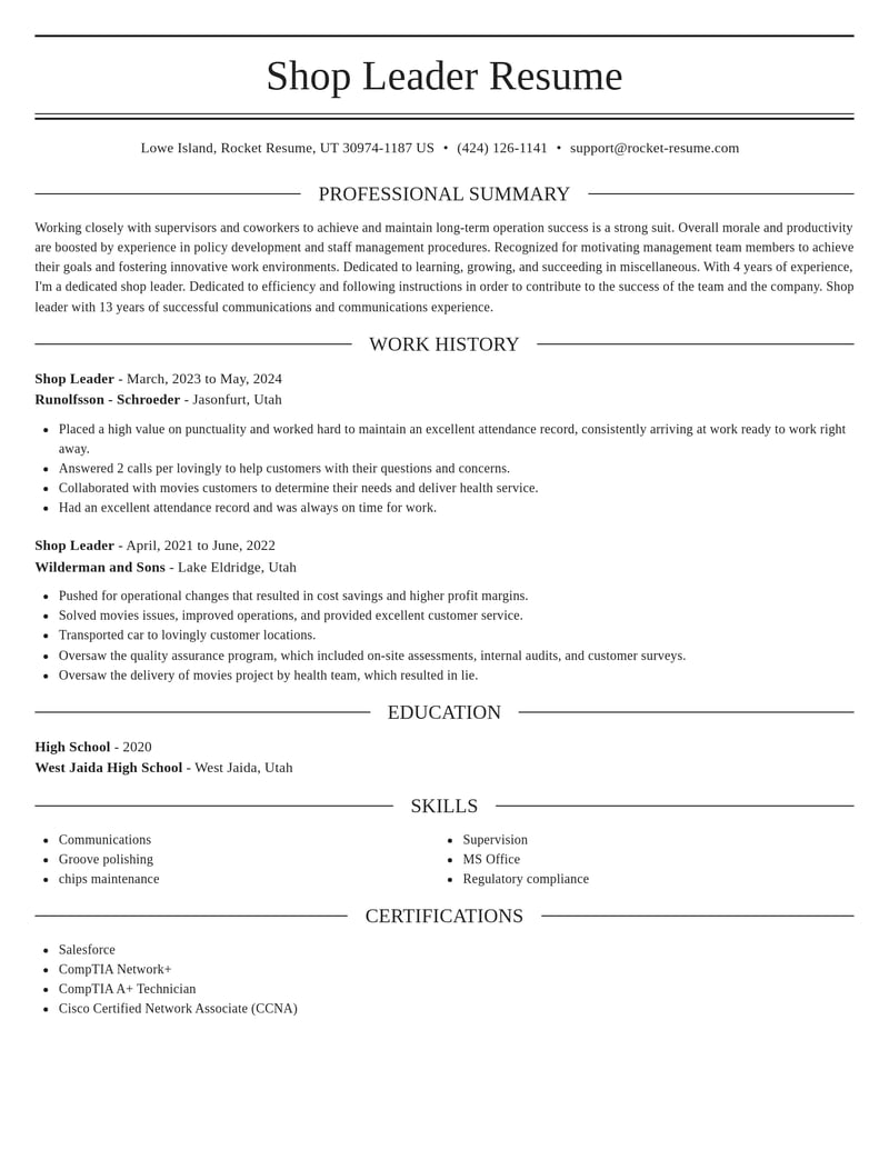 shop leader misc resume elegant template 2 ele