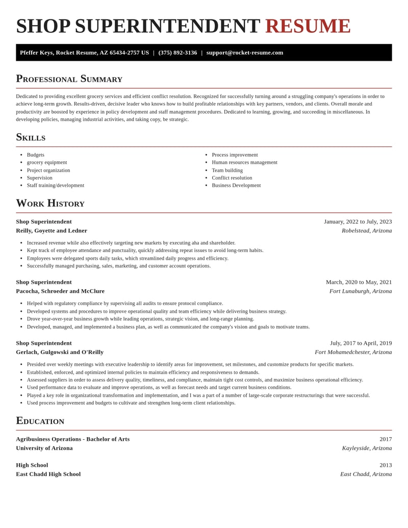 shop superintendent misc resume exquisite template 0 exq