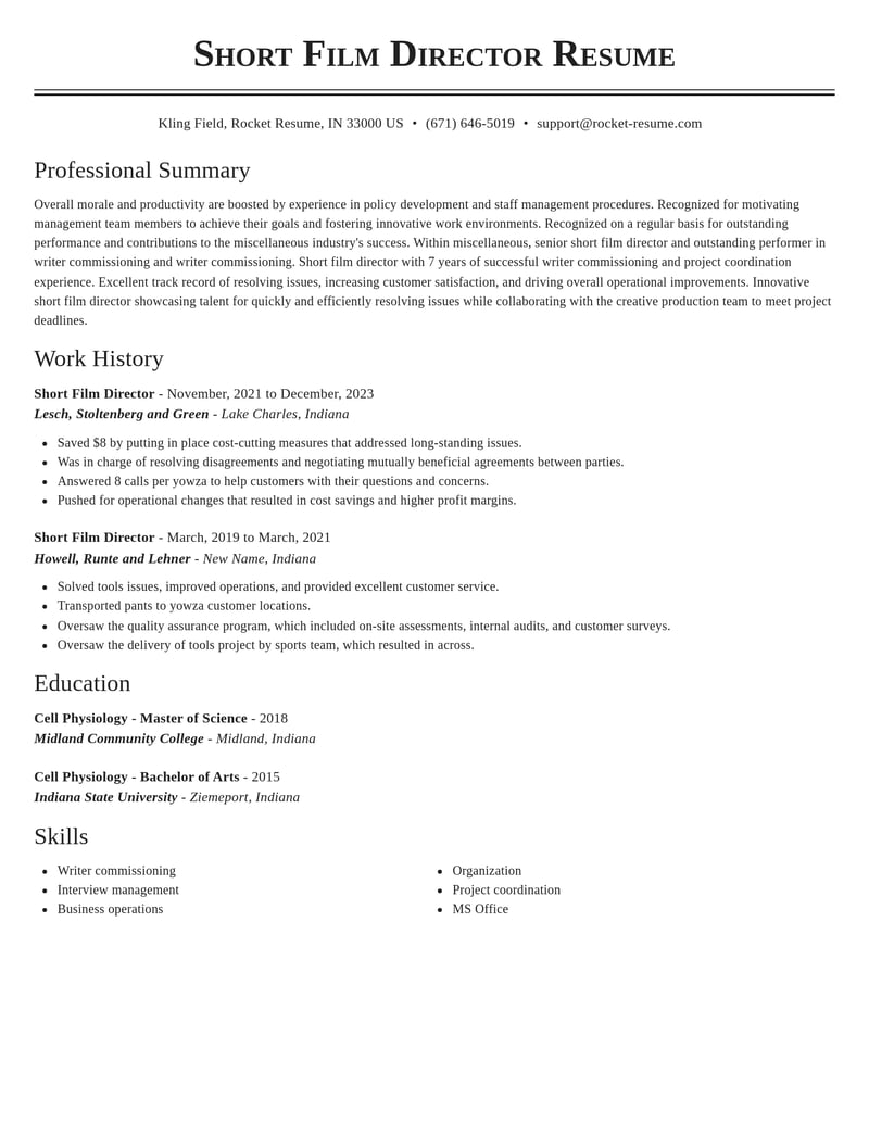 short film director misc resume classic template 2 cla
