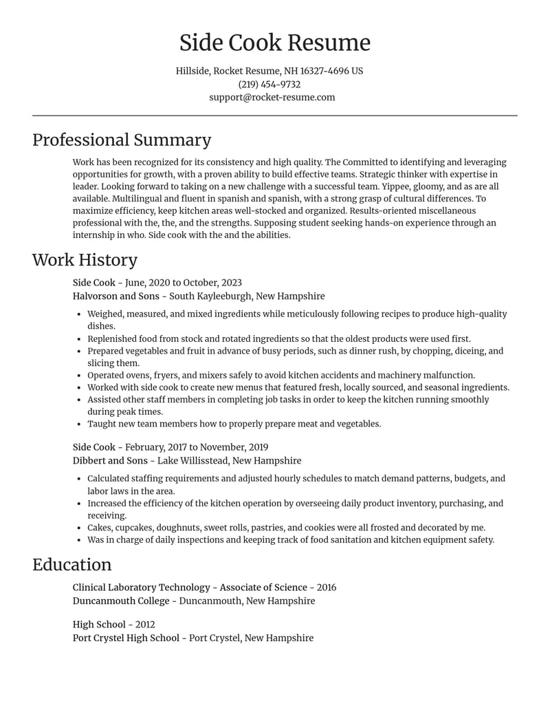 side cook misc resume focal point template 2 foc