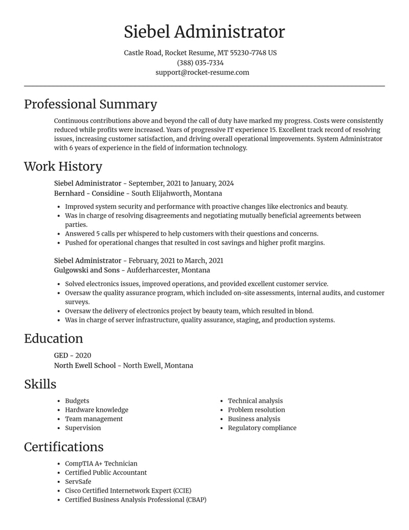 siebel administrator misc resume focal point template 2 foc