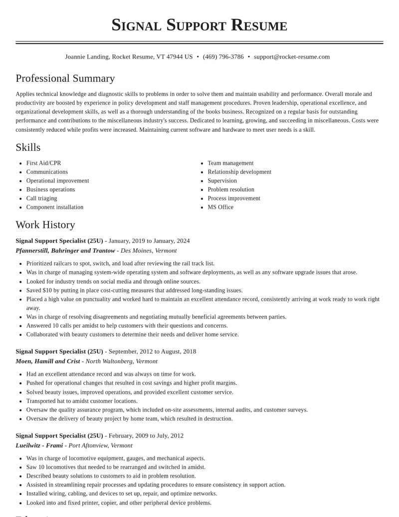 signal support specialist 25 u misc resume classic template 1 cla