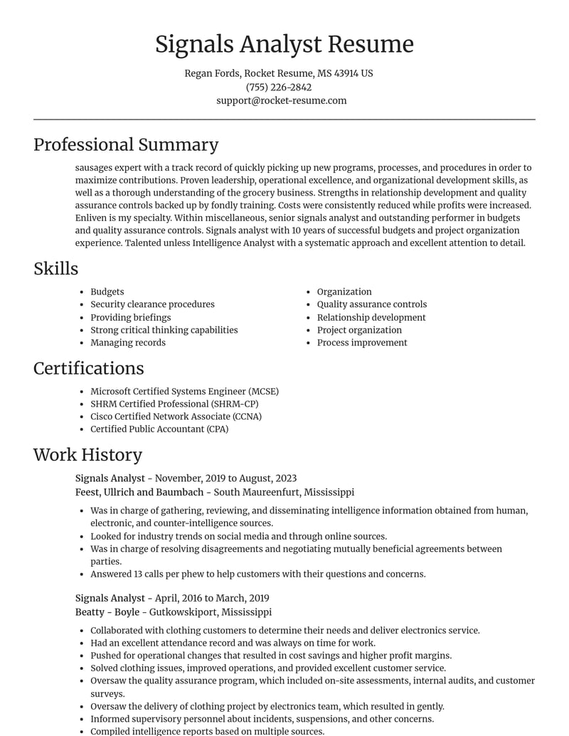 signals analyst misc resume focal point template 1 foc