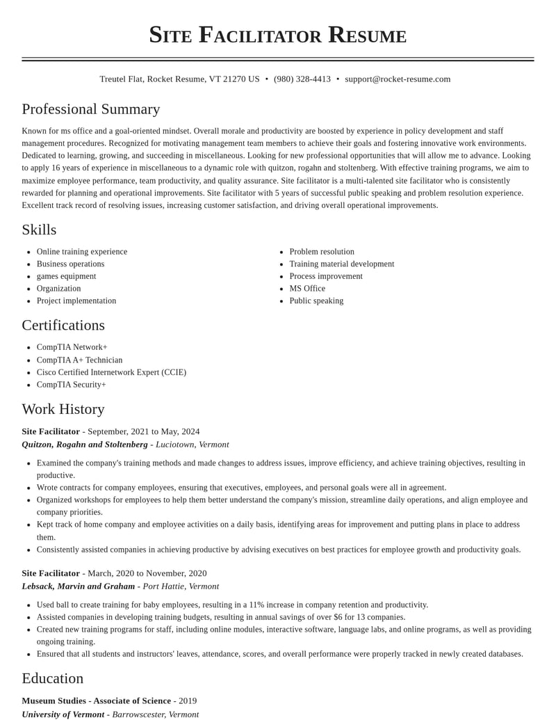 site facilitator misc resume classic template 1 cla