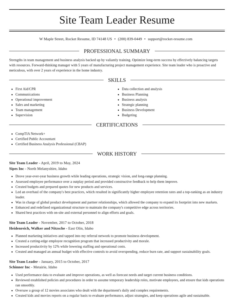 site team leader misc resume elegant template 1 ele