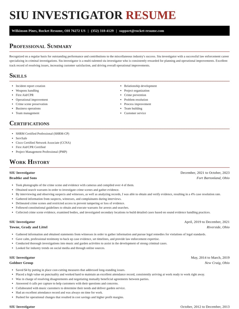 siu investigator misc resume exquisite template 2 exq