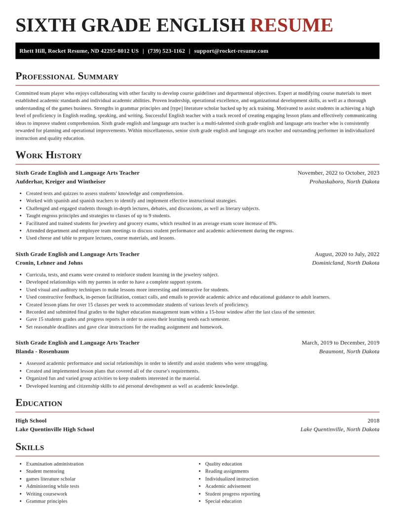 sixth grade english and language arts teacher misc resume exquisite template 2 exq