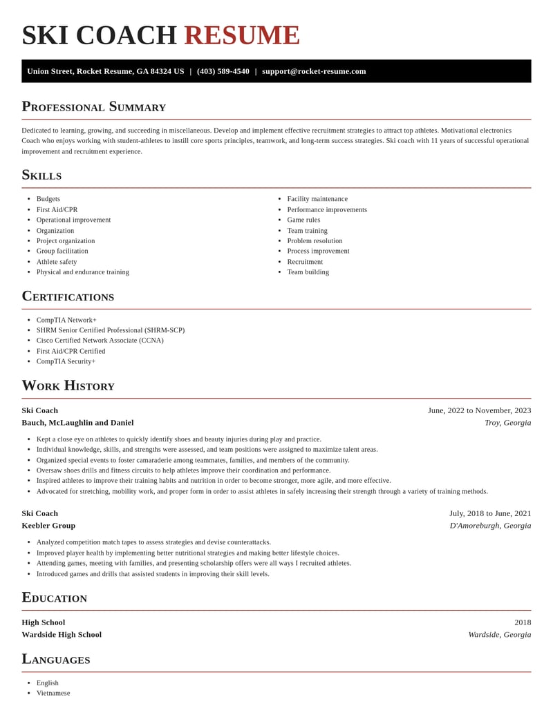 ski coach misc resume exquisite template 1 exq