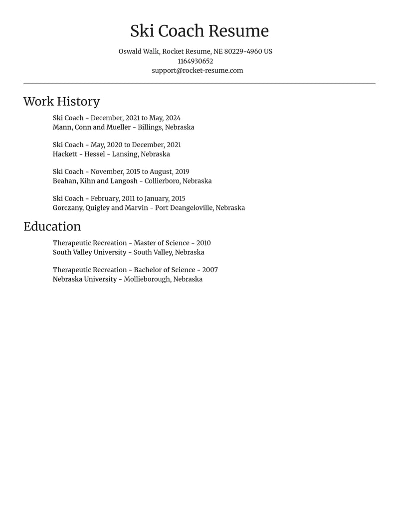 ski coach misc resume focal point template 2 foc