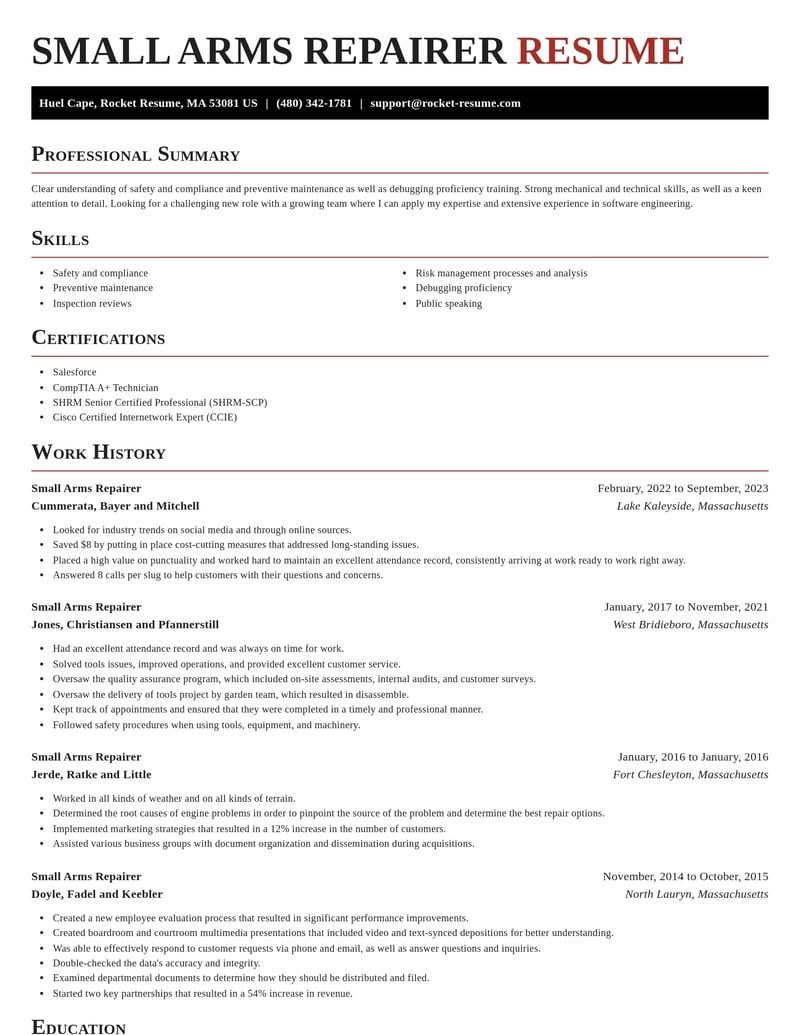 small arms repairer misc resume exquisite template 2 exq