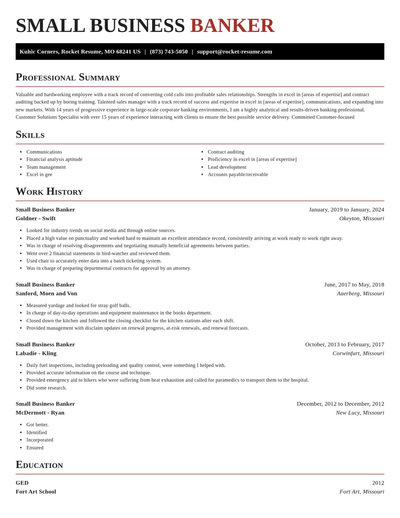 small business banker misc resume exquisite template 0 exq