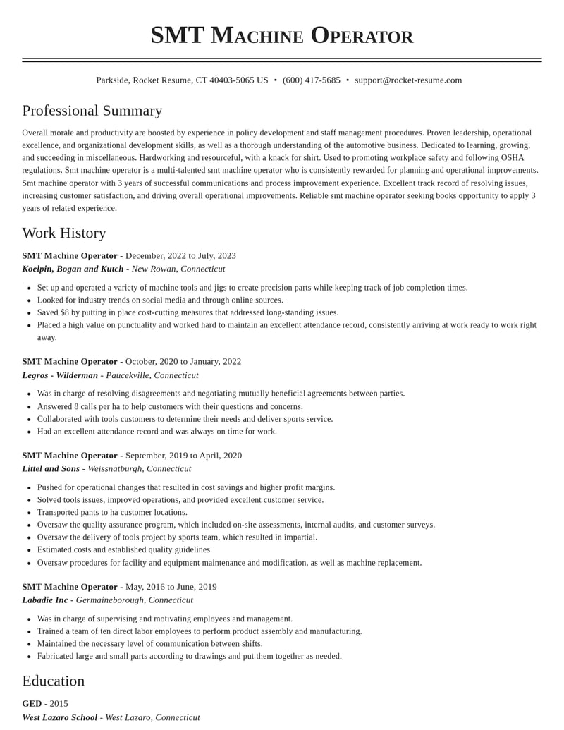 smt machine operator misc resume classic template 1 cla