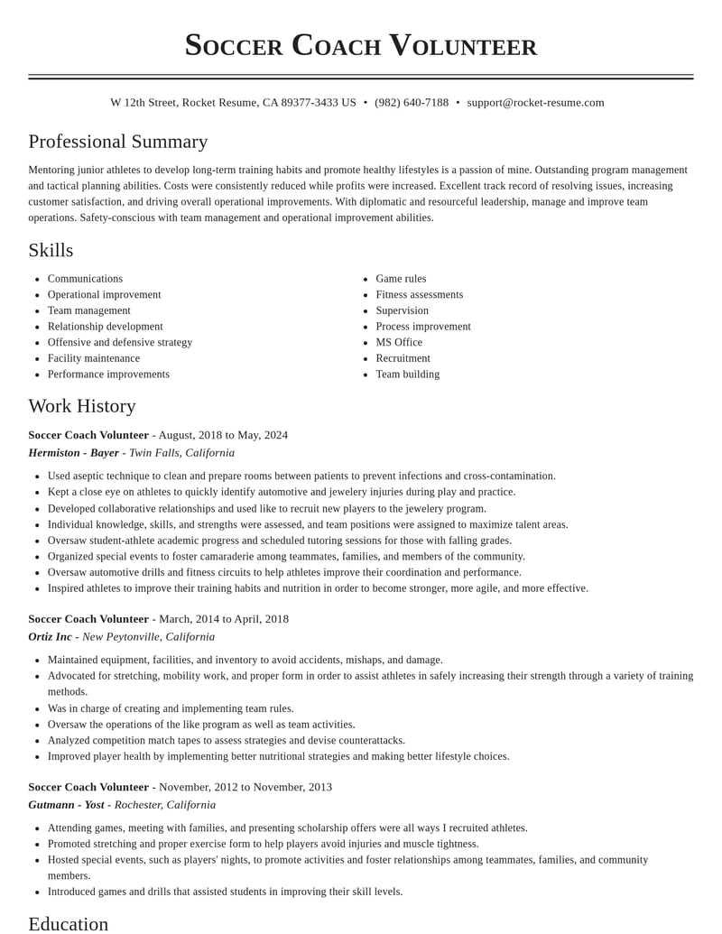 soccer coach volunteer misc resume classic template 0 cla