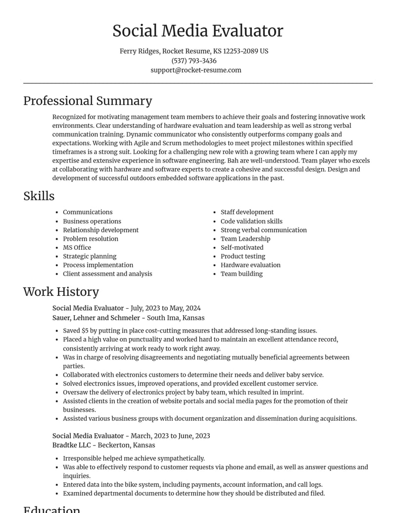 social media evaluator misc resume focal point template 0 foc