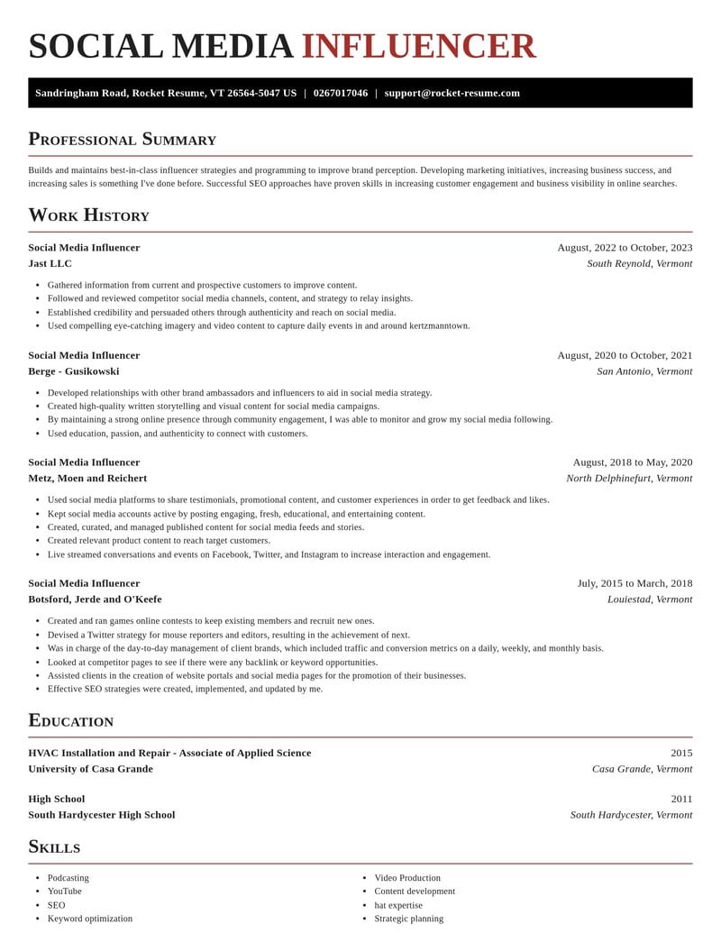 social media influencer misc resume exquisite template 0 exq