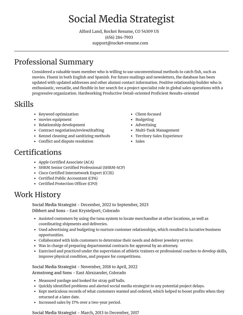 social media strategist misc resume focal point template 1 foc
