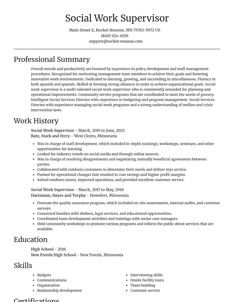 social work supervisor misc resume focal point template 1 foc