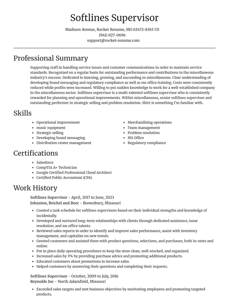 softlines supervisor misc resume focal point template 0 foc