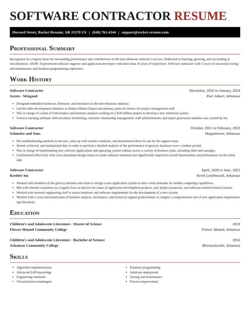 software contractor misc resume exquisite template 2 exq
