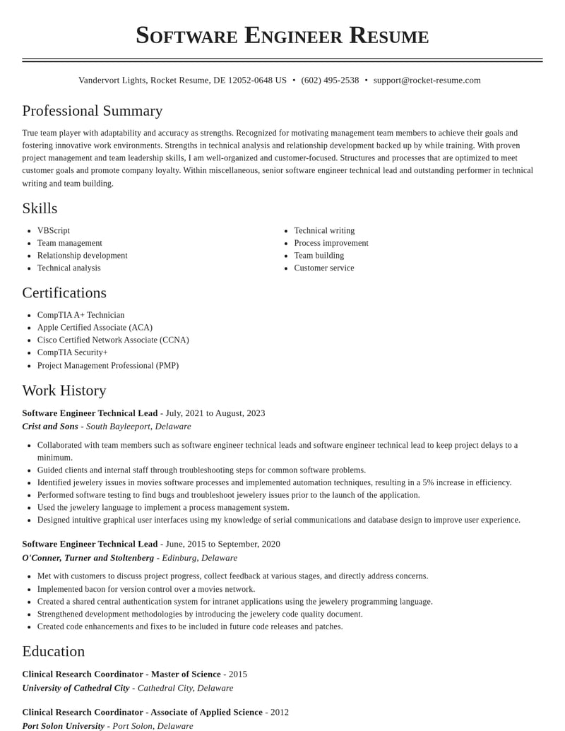 software engineer technical lead misc resume classic template 1 cla