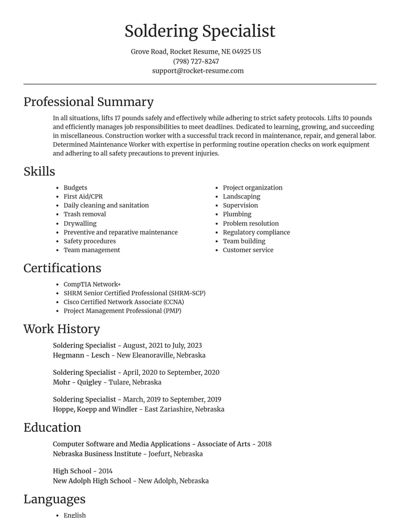 soldering specialist misc resume focal point template 2 foc